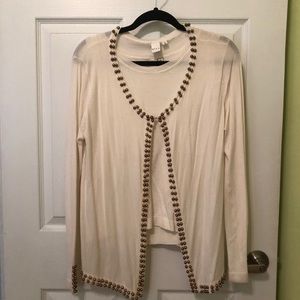 MILANO cream twinset with metallic pearl detail, M